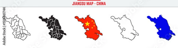 Obraz Jiangsu Map Outline with China Inset – 3D Jiangsu Map Outline and Filled Vector Design