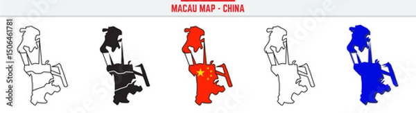 Obraz Macau Map Outline with China Inset – 3D Macau Map Outline and Filled Vector Design