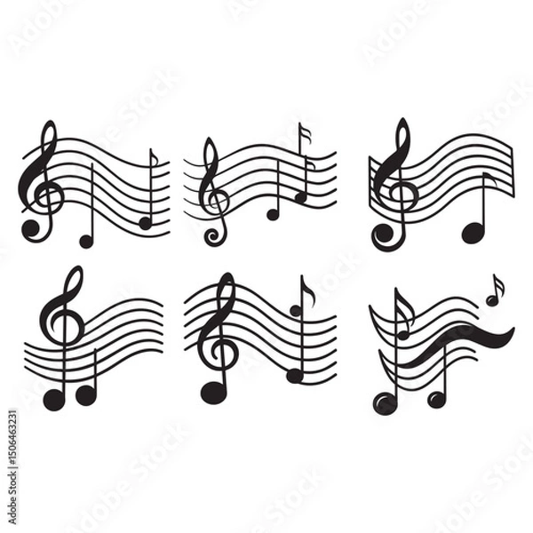 Fototapeta Musical Notes and Staff Set Vector Illustrations for Music Design
