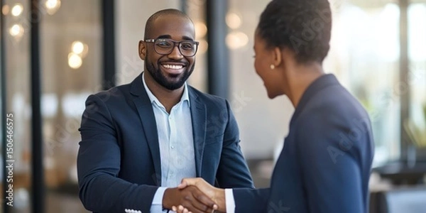 Fototapeta A successful businessman shaking hands with a potential client, reflecting trust and building strong relationships.