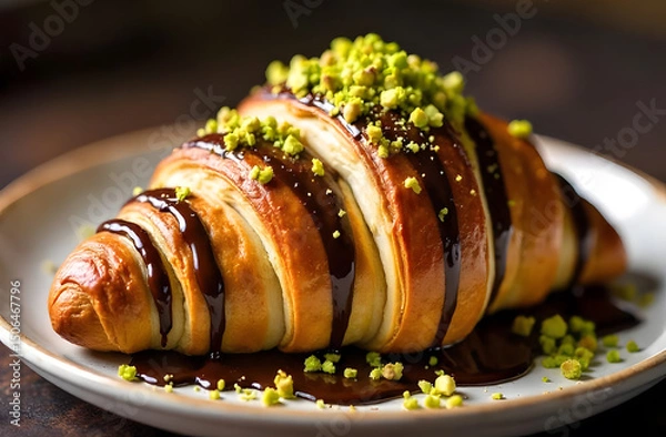 Fototapeta Croissant on a plate close up view 