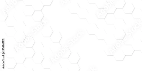 Fototapeta Minimal white hexagonal hexagon modern technology creative emboss light honeycomb polygonal web. abstract geometric science and mosaic tile with template texture background.	