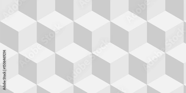 Fototapeta Structure white block box cube seamless pattern grid vintage surface triangle web monochrome square texture white background.	
