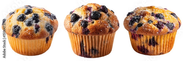 Fototapeta Set of delicious blueberry muffin cake isolated on a transparent background