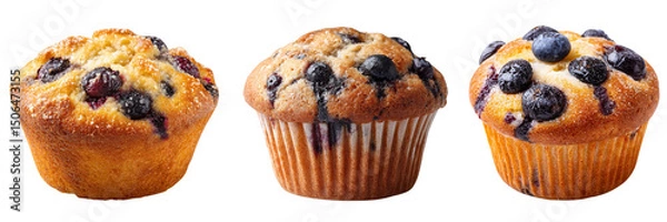Fototapeta Set of delicious blueberry muffin cake isolated on a transparent background