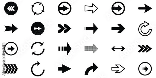 Obraz Abstract Arrows Set. Bold Arrow Vector Icons. Directional Arrows Set. Flat Design Arrow Icons. Navigation Arrow Icons. Black Vector Collection