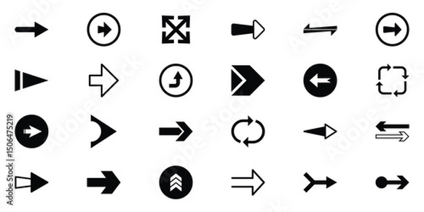 Fototapeta Arrow icon set. Arrow vector. Collection of different arrow signs. Black arrows icons. Different cursor arrow direction symbols in flat style. Vector illustration. EPS 10