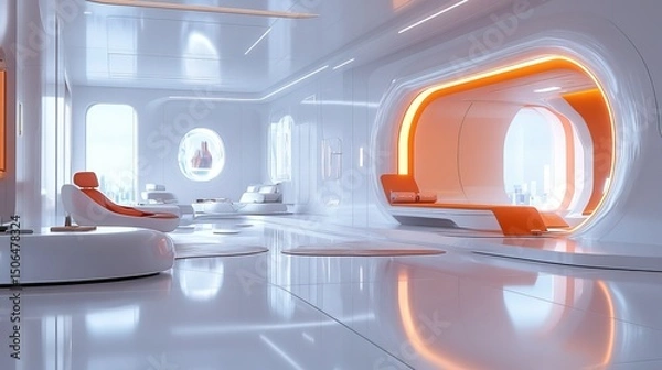 Fototapeta A futuristic office where a digital leader controls data through gestures
