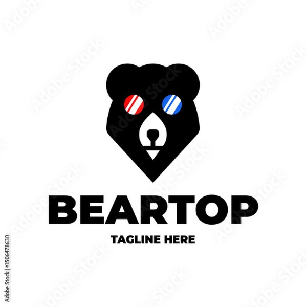 Obraz Beartop Logo - Bear Head with 3D Glasses