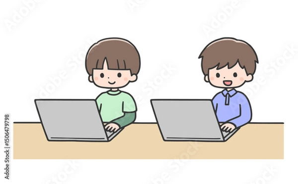 Obraz ノートパソコンを操作する男の子2人