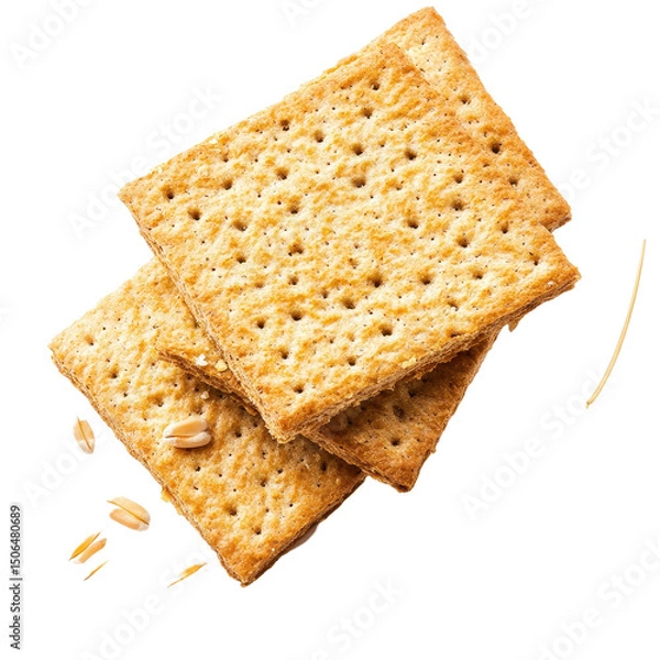 Fototapeta Crispbread with wheat ears on a Transparent background highlighting natural ingredients, Crispbread with ears wheat isolated on PNG background