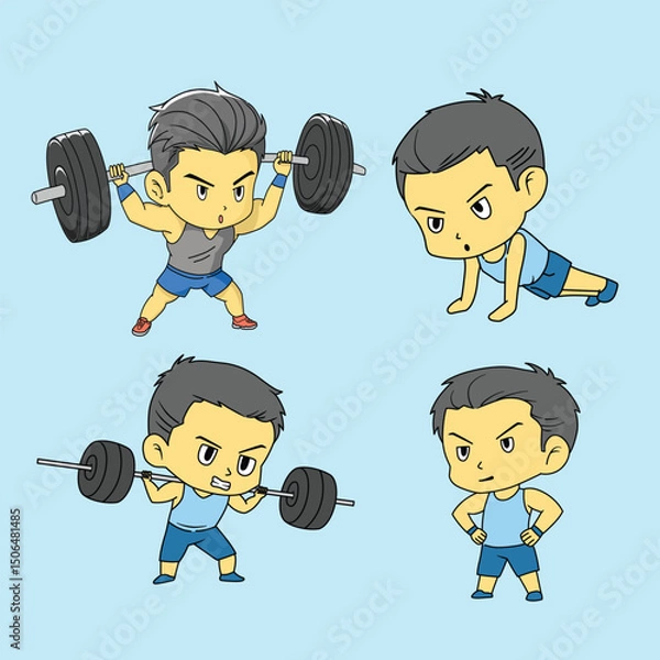 Obraz A Man Doing Weight Lifting Exercise, illustration In Flat Style with healthy lifestyle concept