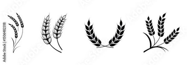Fototapeta Wheat ear icons set vector silhouettes. Black wheat spikelet vector collection. Set of wheat stalk. Cereal plant silhouettes. Wheat silhouettes. Wheat vector icons. Design eps 10