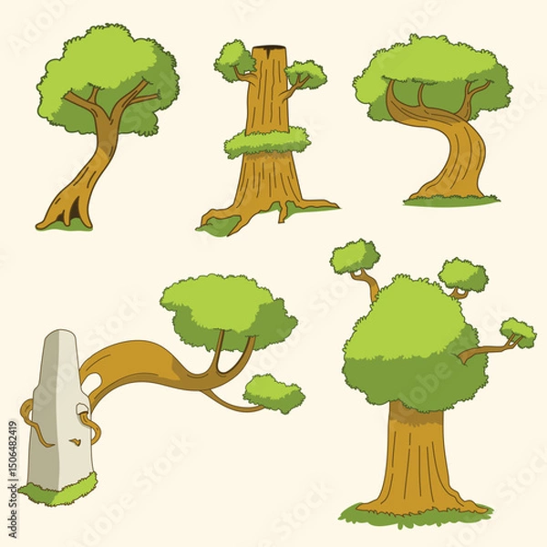 Obraz clipart of various shapes of trees in flat style, illustration with nature concept
