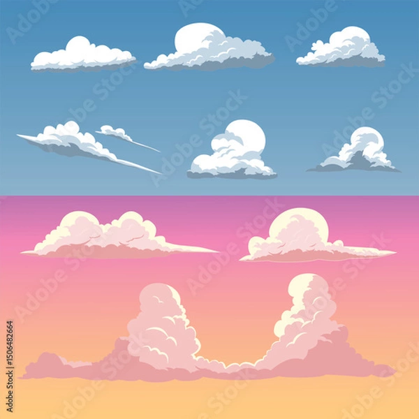 Obraz Clipart of various shapes of clouds in flat style, illustration with nature concept