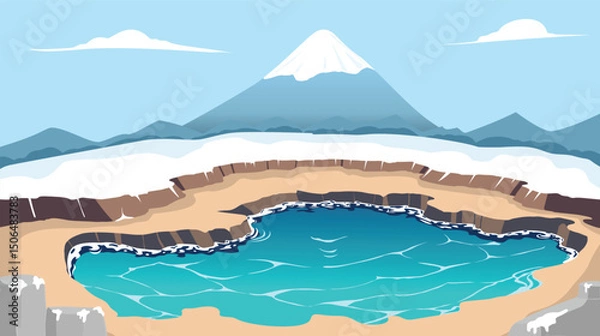 Obraz hot spring pool in the middle of peaceful snowy nature, background illustration with nature concept