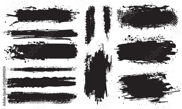 Fototapeta Brush line set. Vector calligraphy paint strokes. Vintage Chinese brushstrokes collection. Straight long hand drawn stripes vector sketch. Abstract black ink grungy lines Ink stencil brush strokes
