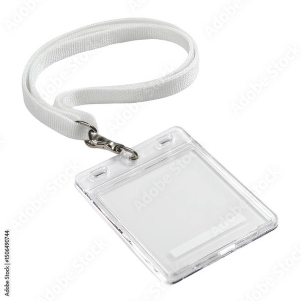 Fototapeta Versatile Blank ID Badge Holder with Lanyard on white background