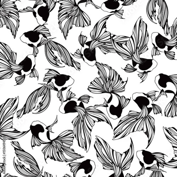 Fototapeta Gracefully swimming goldfish seamless pattern,