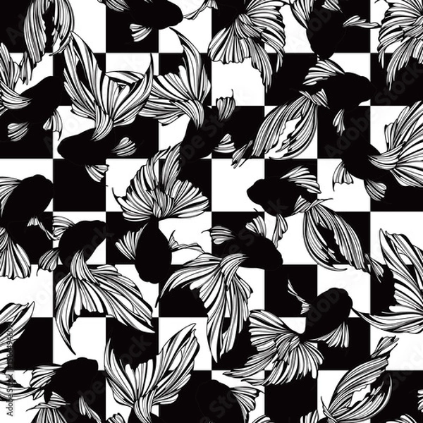 Fototapeta Gracefully swimming goldfish seamless pattern,