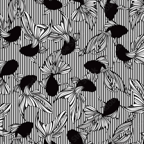 Fototapeta Gracefully swimming goldfish seamless pattern,