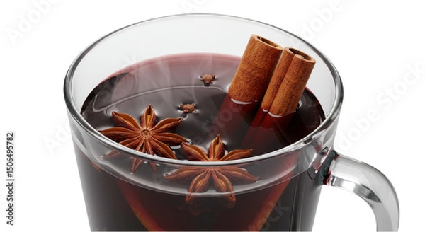 Fototapeta Isolated Photo of Mulled Wine With Cinnamon and Star Anise Spices