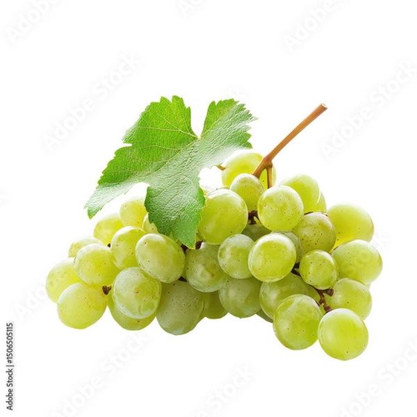 Fototapeta Fresh green grape cluster on white background showcasing natural beauty and vibrant color, Green grape isolated on white background