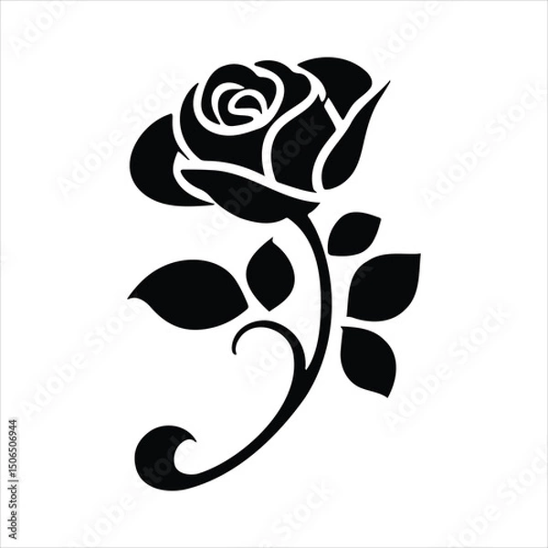 Obraz Black and white vector illustration of a black rose with floral design elements