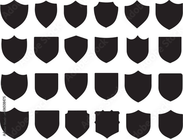 Fototapeta Collection of Blank Shield Silhouette black vector Shapes for Design