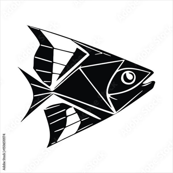 Obraz Black and white airplane vector illustration origami paper icon design logo fly toy card web art