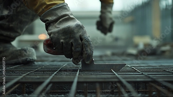 Fototapeta Construction Worker Handling Rebar