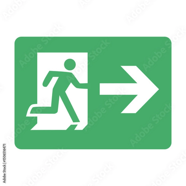 Fototapeta Emergency exit running man icon, green direction sign vector for safety and evacuation routes