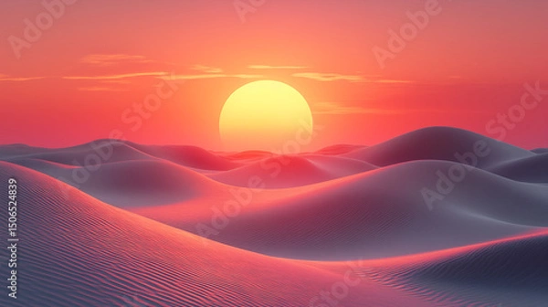 Fototapeta Desert sand dunes landscape at sunset with warm orange and pink gradient sky, abstract nature background concept