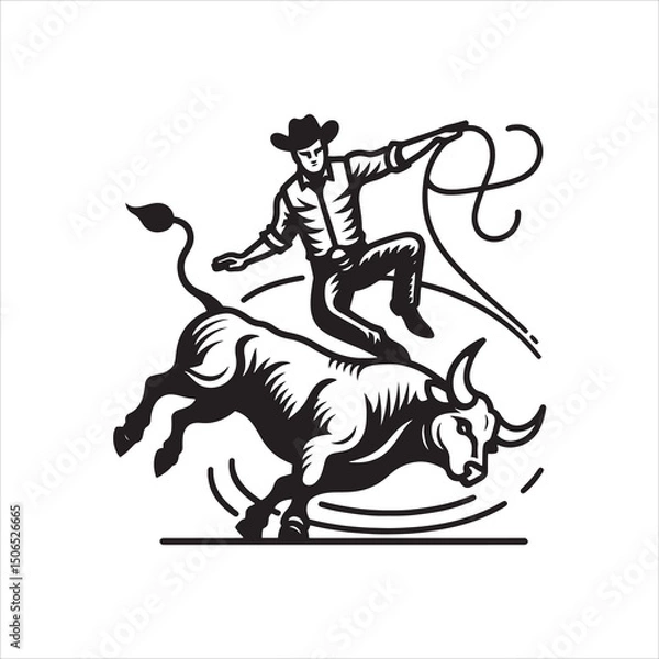 Fototapeta Bull Rodeo Showdown – Cowboy Riding a Bucking Bull in Action

