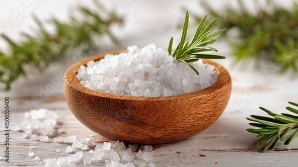 Fototapeta Sea salt with rosemary.