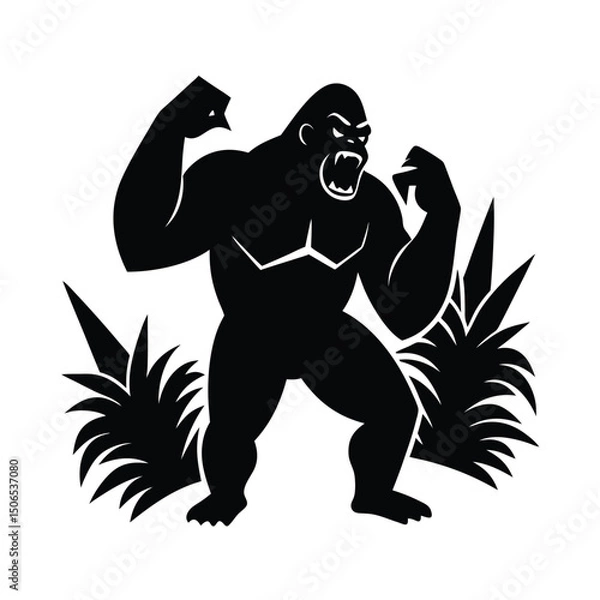 Obraz Gorilla Beating Chest Vector Silhouette