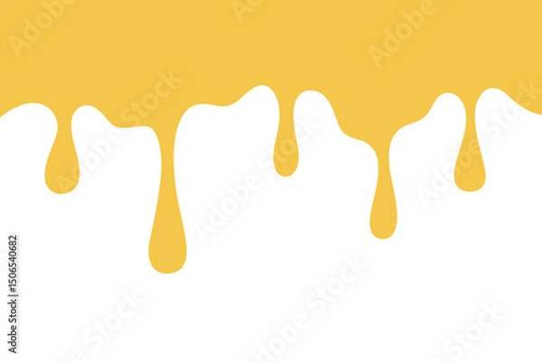 Fototapeta Melted cheese. Cheese splash, vector illustration, flat design. Yellow streaks with drops. Food and drinks, an element for decoration, design, labels with a place for text. A web page header separator