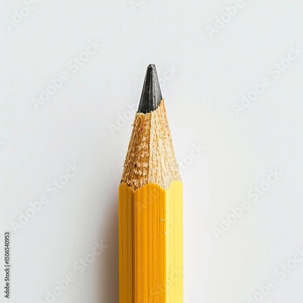 Fototapeta A close-up of a sharpened yellow pencil on white background