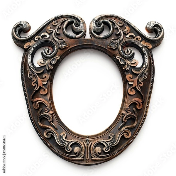 Fototapeta Ornate decorative picture frame with intricate floral designs and a vintage finish. on white background