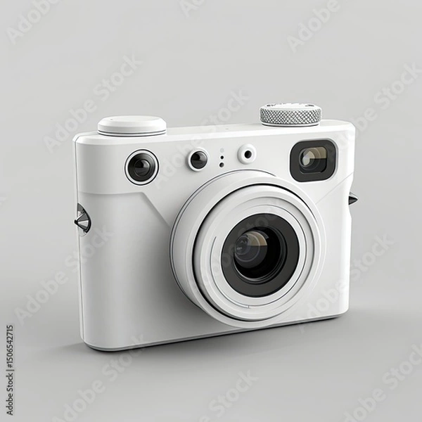 Fototapeta A modern white camera designed for capturing photographs with a sleek, minimalist aesthetic. on white background