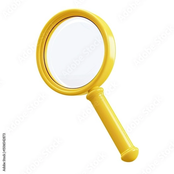 Fototapeta A bright yellow magnifying glass, commonly used for examining small details or text. on white background