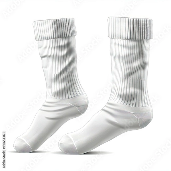 Fototapeta A pair of white socks with ribbed cuffs, designed for comfort and casual wear. on white background