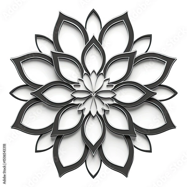 Fototapeta A decorative floral design featuring layered petals in black and white. on white background