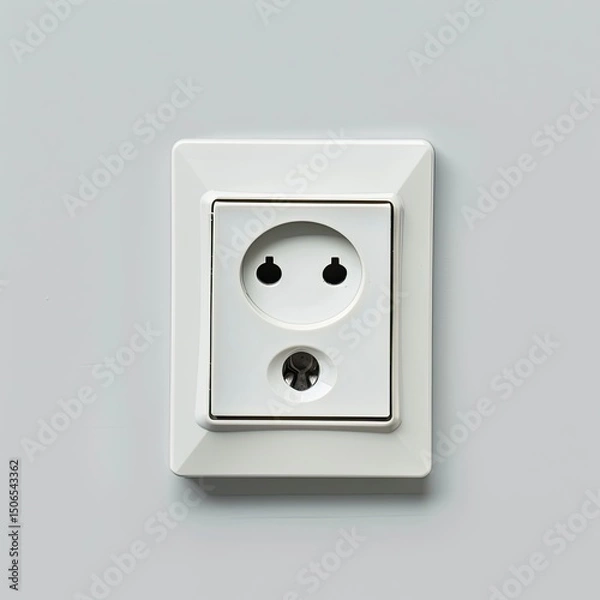 Fototapeta A white electrical outlet on a light gray wall, designed for plugging in devices. on white background