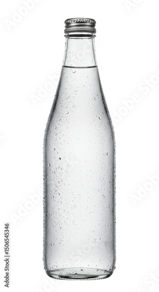 Fototapeta Isolated Transparent Glass Bottle Filled With Sparkling Water Abstract Background