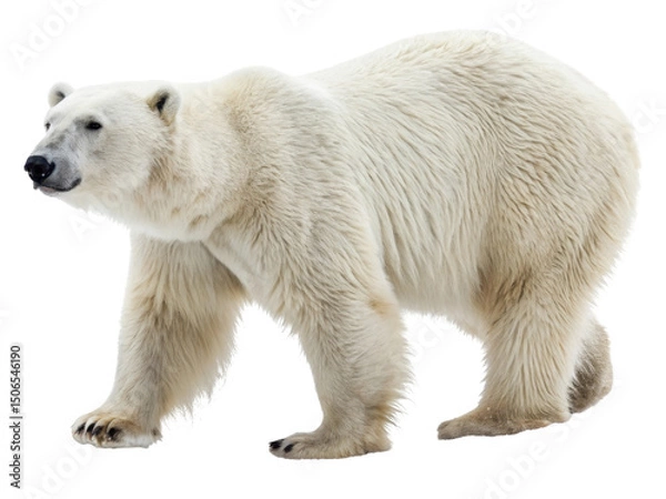 Fototapeta Polar Bear Walking Gracefully in Arctic Wilderness with Emphasis on Its Stunning White Fur
