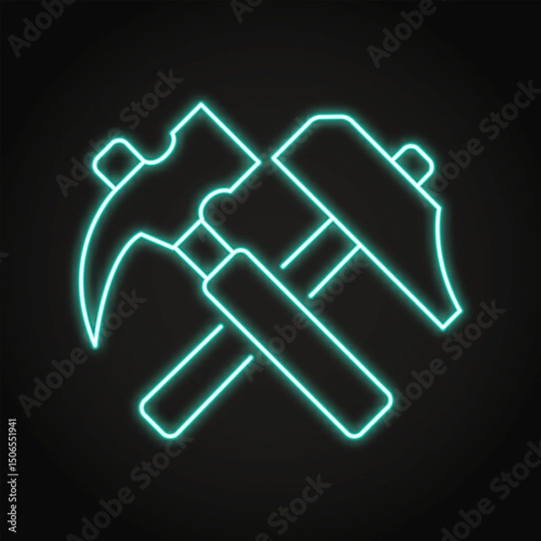 Obraz Two crossed hammers neon icon
