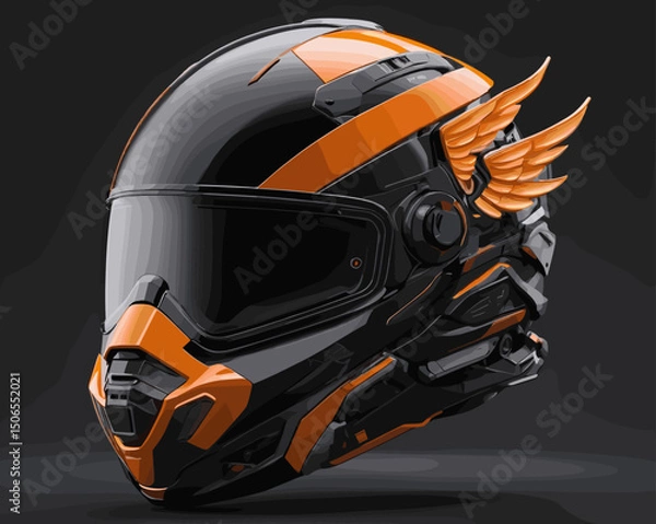 Obraz Futuristic Helmet Design with Dynamic Orange and Black Accents