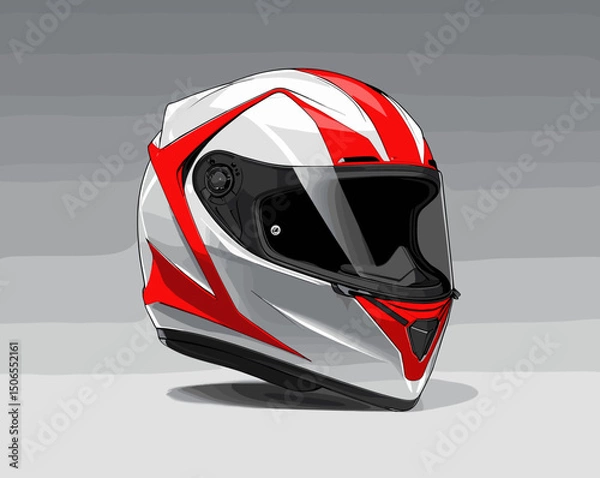 Fototapeta  White and Red Motorcycle Helmet with Modern Design