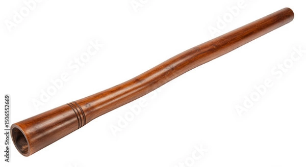 Fototapeta Isolated Wooden Didgeridoo with Texture and Traditional Design on Black Background